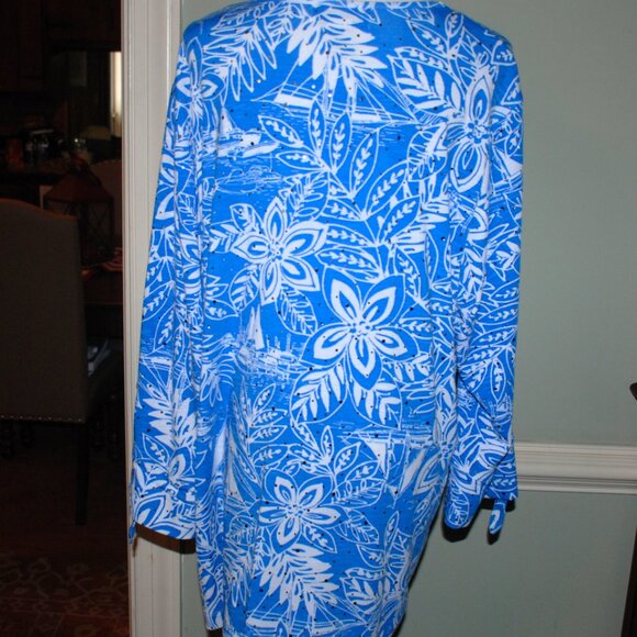 NWOT Marine Blue Silver Sequined Nautical Top-2X - Picture 7 of 7